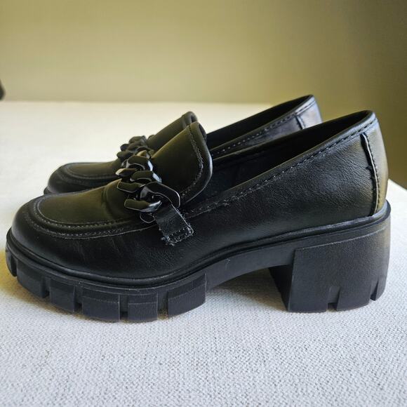Steve Madden Girl Black Chunky Loafers Women’s 7M Platform Lug Sole - Picture 1 of 14
